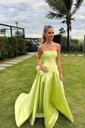 Chic Strapless Sleeveless Bateau Long Prom Dress With Pleated BMBRIDE