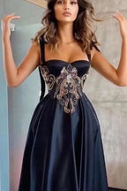 Elegant A-Line Evening Dress with Straps and Appliques BM bride