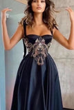 Elegant A-Line Evening Dress with Straps and Appliques BM bride