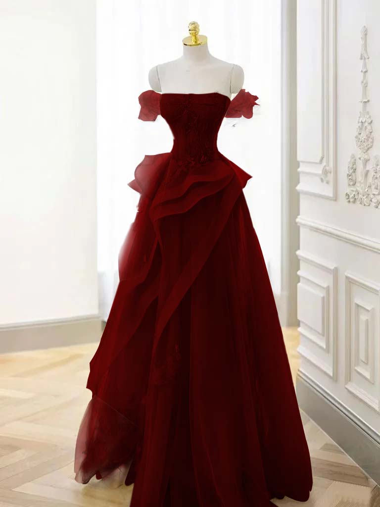 Tulle Off the Shoulder Sleeveless Long Prom Dress With Appliques BMBRIDE