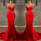 One-Shoulder Spaghetti-Strap Red Slim Mermaid Prom Dress BM bride