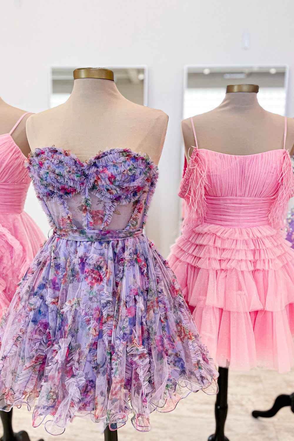Pink Corset Sweetheart Flower A-Line Short Homecoming Dress with Ruffles Bmbride