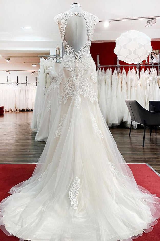 Sweetheart Open Back Long Mermaid Wedding Dress with Lace Appliques BM bride