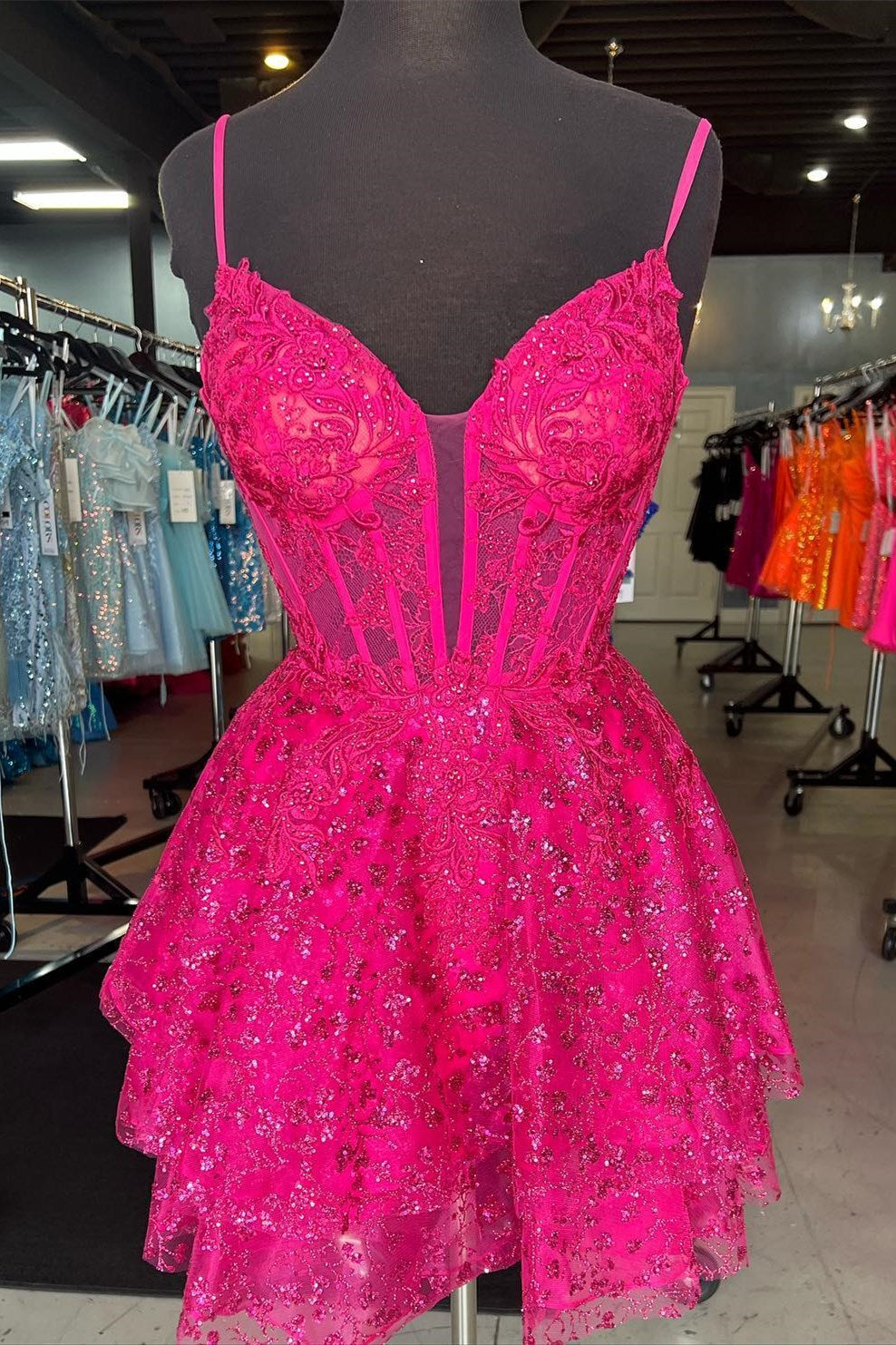 Elegant One Shoulder Sleeveless Sequined Fitted Homecoming Dress BM bride
