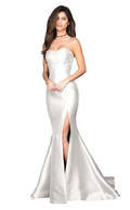 White Strapless Sleeveless Long Mermaid Prom Dress With Split
