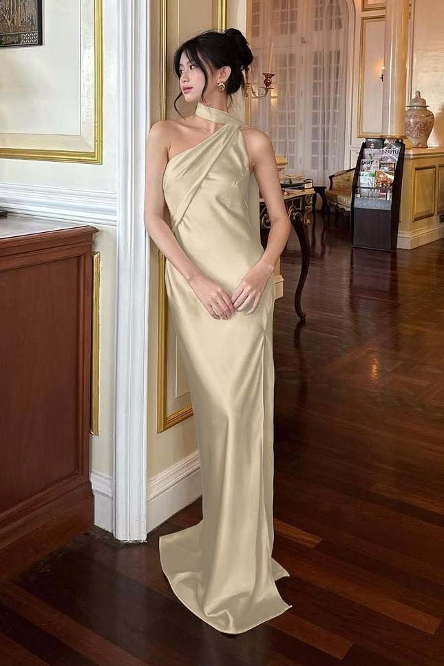 Halter Sleeveless Backless Long Mermaid Prom Dress With Pleated