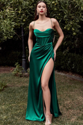 Emerald Green Spaghetti Strap Long Mermaid Prom Dress with Split BM bride