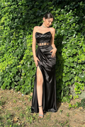 Strapless Sleeveless Long Mermaid Prom Dress With Pleated Split
