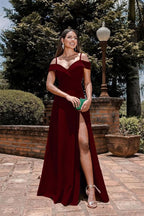 Burgundy Sweetheart Sequins Prom Dress with Front Split and Spaghetti-Straps BM bride