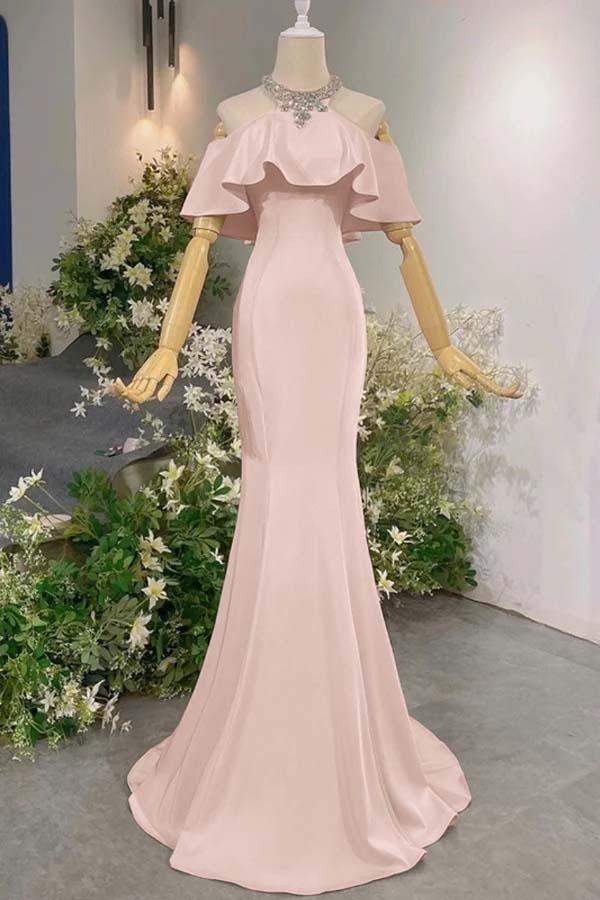 Sleeveless Off the Shoulder Long Mermaid Prom Dress With Pleated BMBRIDE