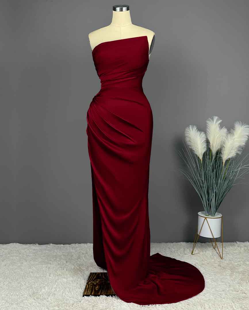 Simple Blue Sleeveless Charmeuse Prom Dress with High Slit and Pleats BM bride