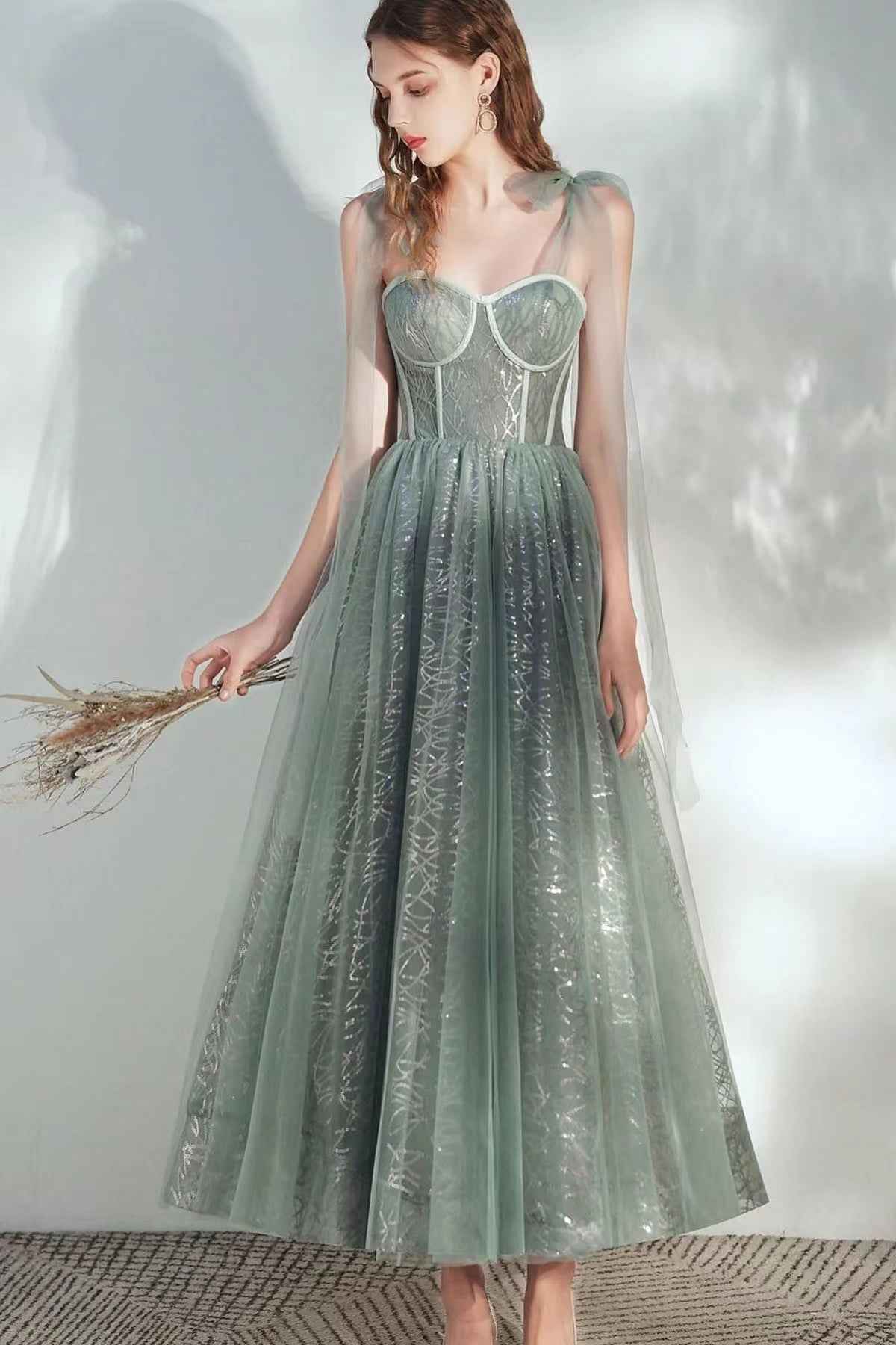 Gorgeous Sweetheart Straps A Line Sequins Prom Dress With Tulle