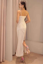 Spaghetti Strap Sleeveless Long Split Prom Dress With Pleated