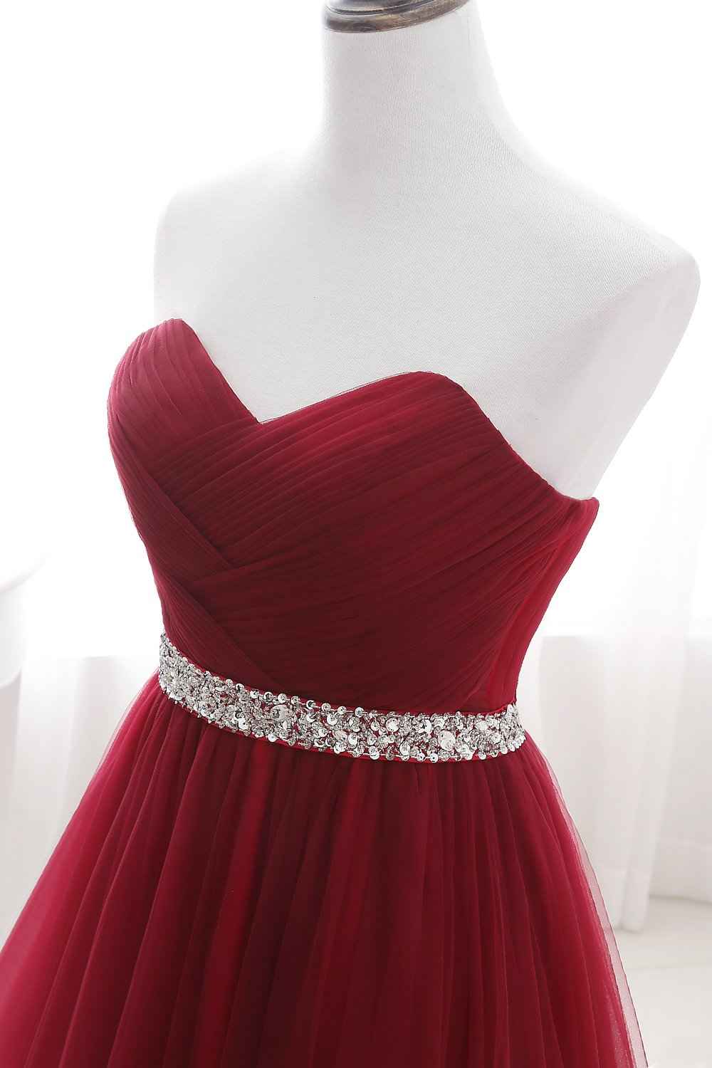 Burgundy Sweetheart Sleeveless Beadings Elegant Prom Dress Long With Belt