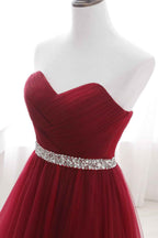 Burgundy Strapless Sleeveless Sweetheart Elegant Long A Line Prom Dress