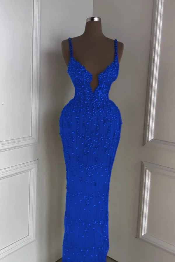 Spaghetti Strap Sleeveless Long Mermaid Prom Dress With Beading