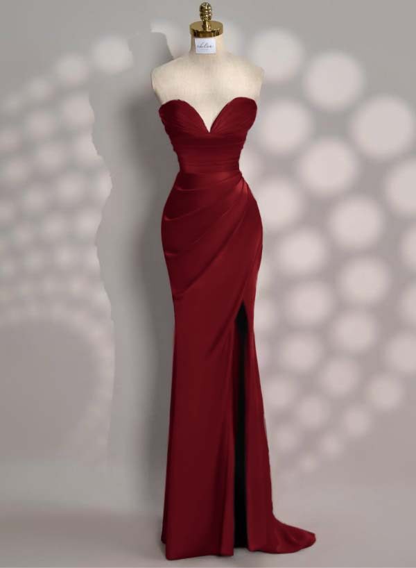 Strapless Sleeveless Mermaid Long Prom Dress With Front Split