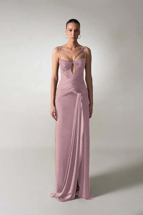 Spaghetti Strap Sleeveless Long Mermaid Prom Dress With Pleated BMBRIDE