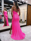Fashionable Mermaid One-Shoulder Sequins Prom Dress with Tassels BM bride