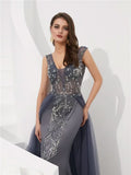 Burgundy Mermaid Evening Dress with V Neck and Crystal Beading BM bride