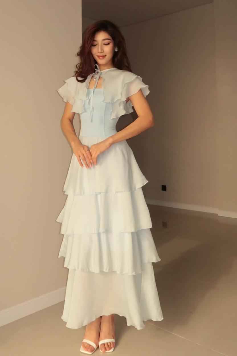 Strapless Sleeveless Long Prom Dress With Ruffles Pleated Shawl