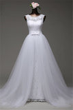 Jewel Sleeveless Lace Long Wedding Dress With Tulle Overskirt BM bride