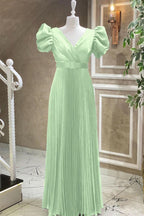 Royal Blue V-Neck Short Sleeve Evening Dress with Belt BM bride