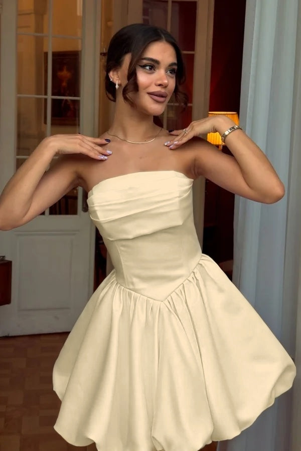 Chic Strapless Sleeveless Short A Line Prom Dress With Pleated BMBRIDE