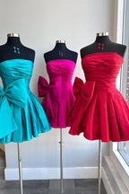 Elegant A-Line Strapless Pleated Party Dress Featuring a Charming Bow BM bride