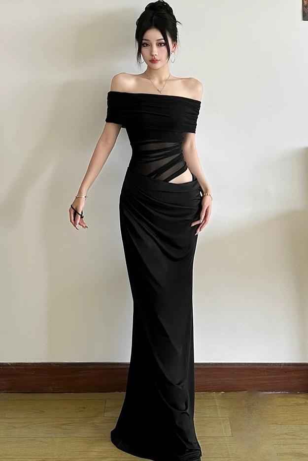 Off the Shoulder Strapless Sleeveless Long Prom Dress With Pleated