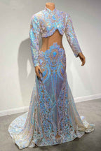 Glamorous High Neck Mermaid Long Sleeves Long Prom Dress With Sequins Lace