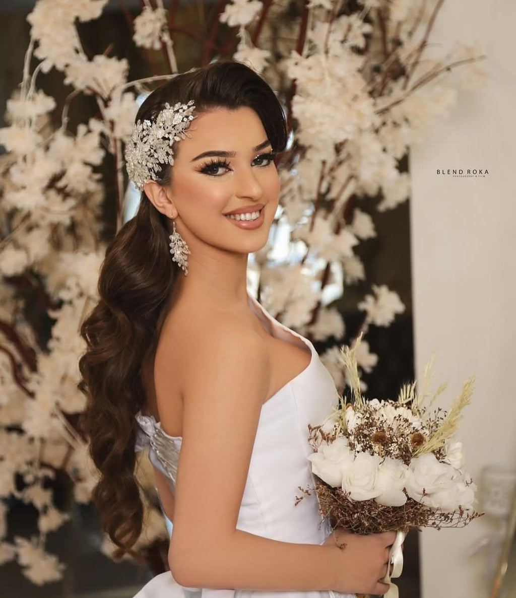 Long Sleeveless A-Line One-Shoulder Satin Wedding Dress with Slit BM bride