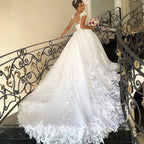 Elegant Long Cap Sleeve Princess Wedding Dress with Tulle Lace BM bride