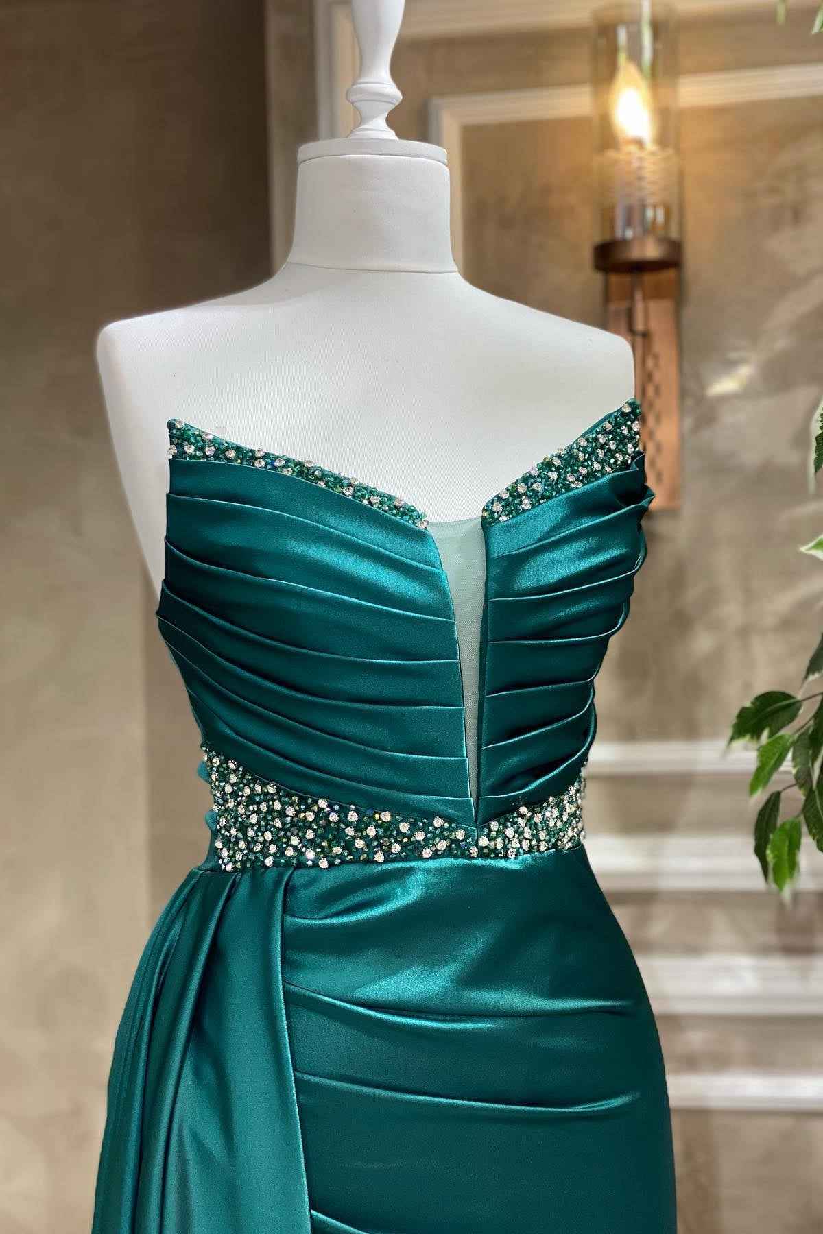 Amazing Strapless Sleeveless Mermaid Prom Dress With Beading