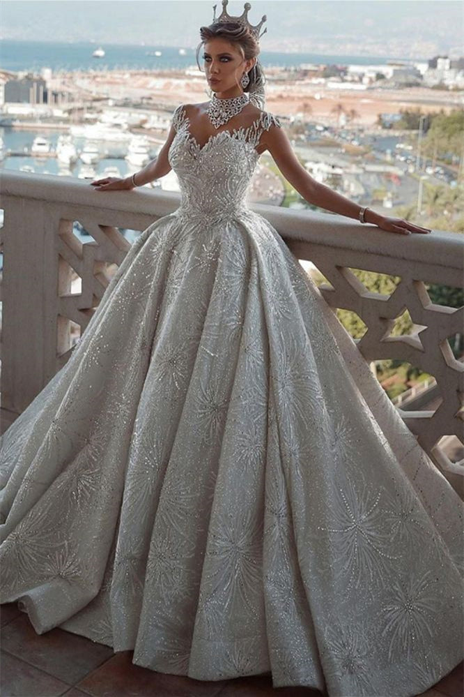 Glamorous Cap Sleeve Ball Gown Wedding Dress with Beading BM bride
