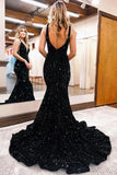 Charming V Neck Mermaid Sweep Evening Dress with Sequins BM bride