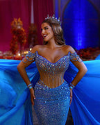 Heavy Off the Shoulder Mermaid Prom Dress Sequins Beading V Neck