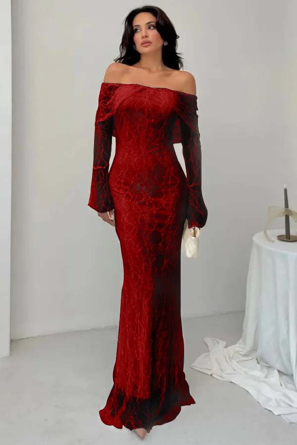 Off the Shoulder Long Sleeves Long Mermaid Prom Dress With Lace BMBRIDE
