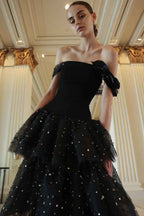 Tulle Off the Shoulder Sleeveless Long Prom Dress With Sequins