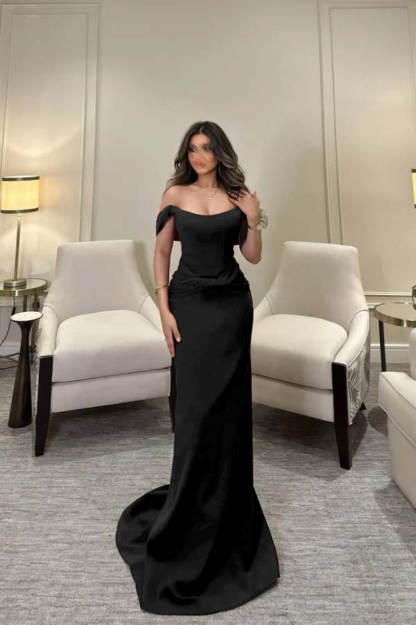 Off The Shoulder Sleeveless Long Mermaid Prom Dress With Pleated BMBRIDE