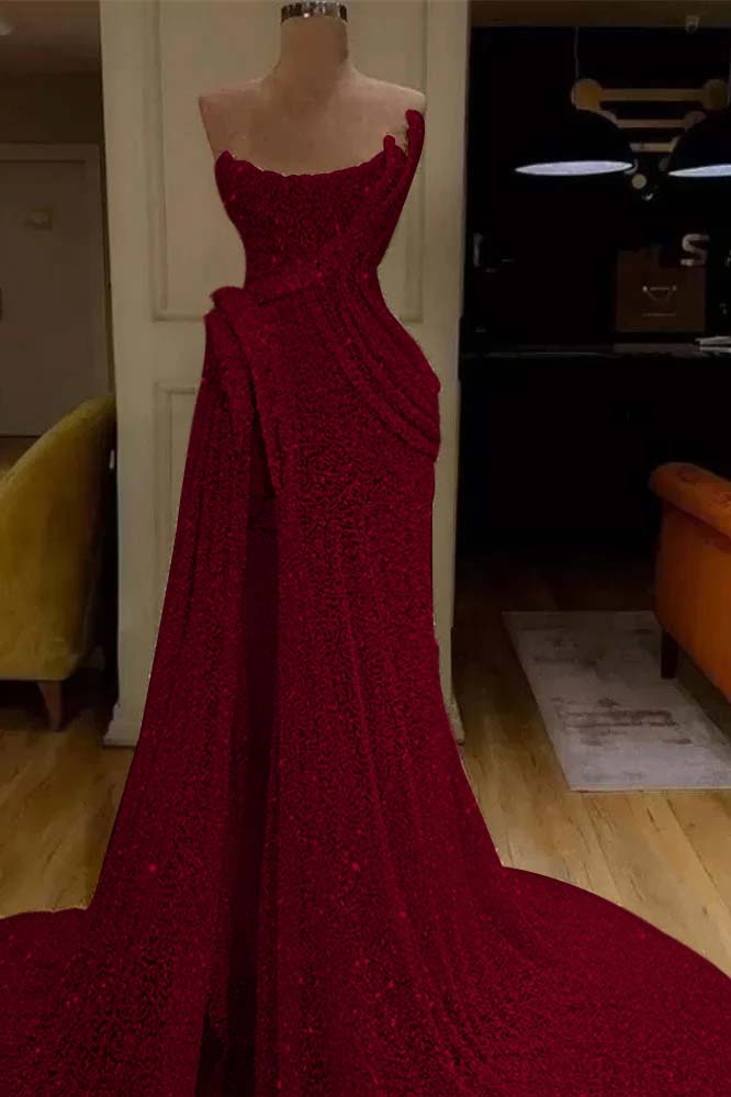 Sequin Strapless Sleeveless Long Mermaid Prom Dress With Split BMBRIDE