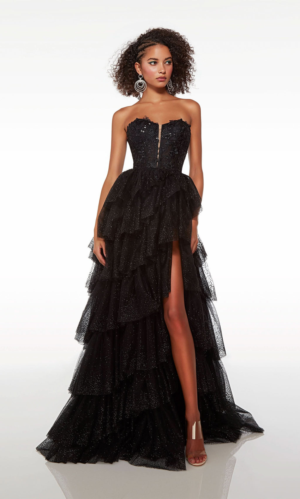 Formal Prom Dress Long Sleeveless V Neck Tulle Gown with Slit Gloves BM bride