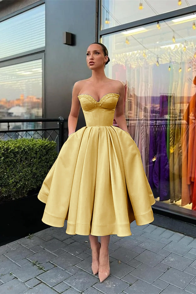 Sweetheart Sleeveless Evening Dress Short with Beading and Pockets BM bride