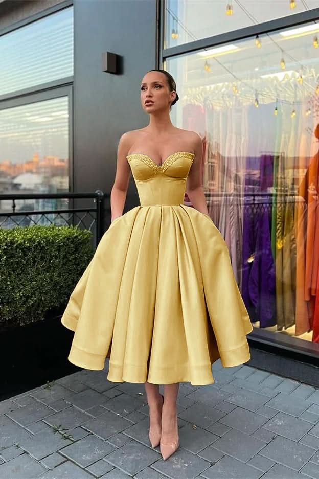 Sweetheart Sleeveless Evening Dress Short with Beading and Pockets BM bride