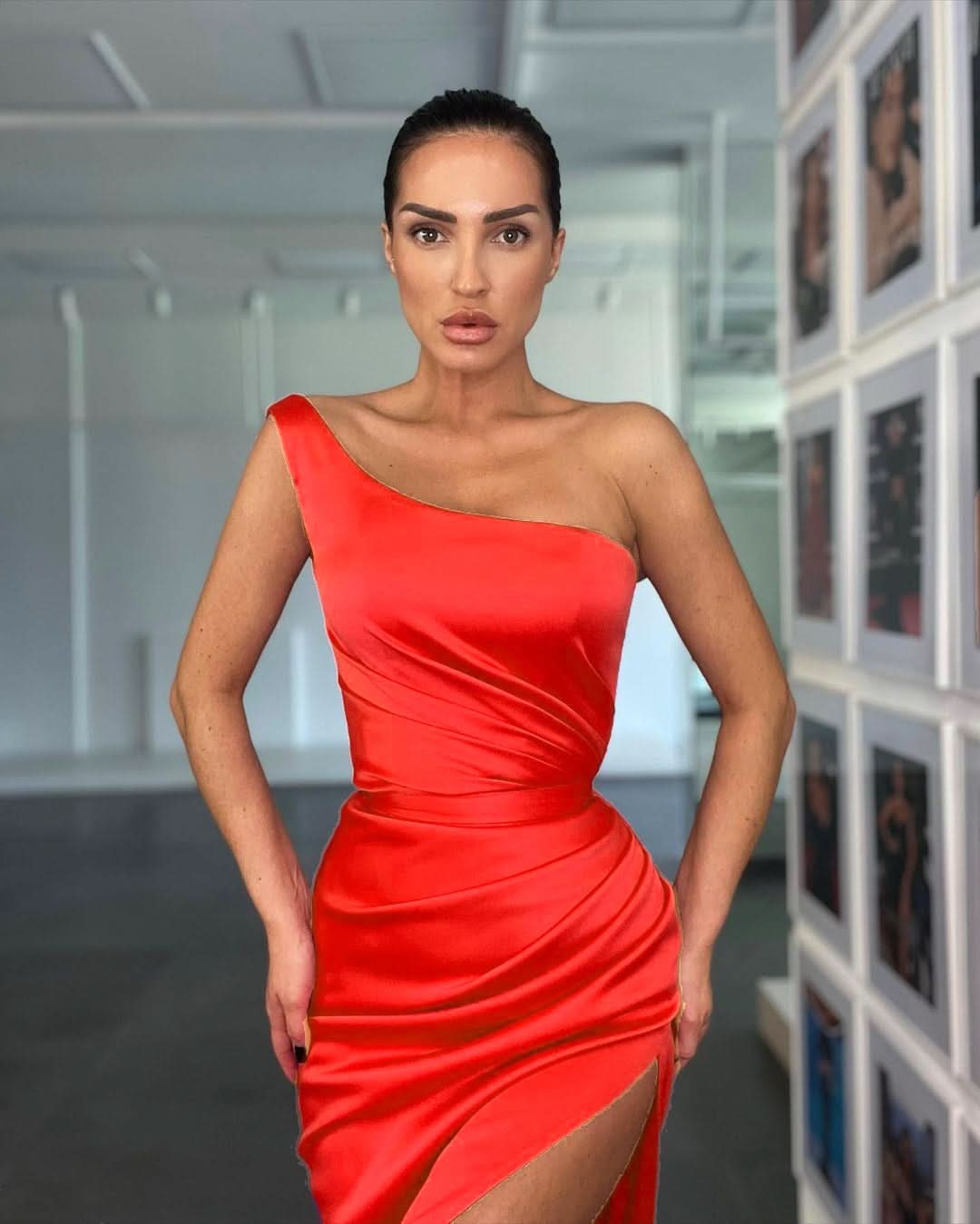 Elegant Rose One Shoulder Evening Dress with Sleeveless and Slit BM bride