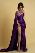 High Neck Prom Dress Regency One Shoulder With Ruched Beads BMBRIDE