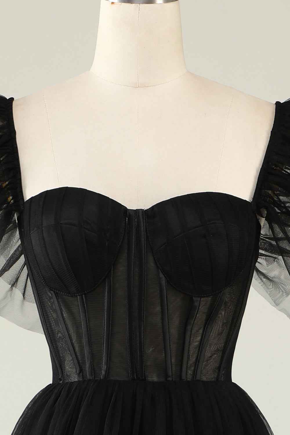 Black A-Line Corset Ruffled Tulle Homecoming Prom Dress