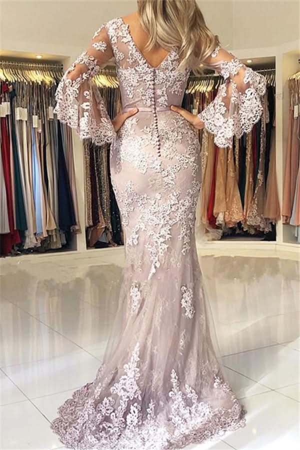 Long Half Sleeves Mermaid Prom Dress BM bride