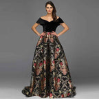 Retro Off the Shoulder Black Sleeveless Bead Embroidery Princess Long Prom Dress