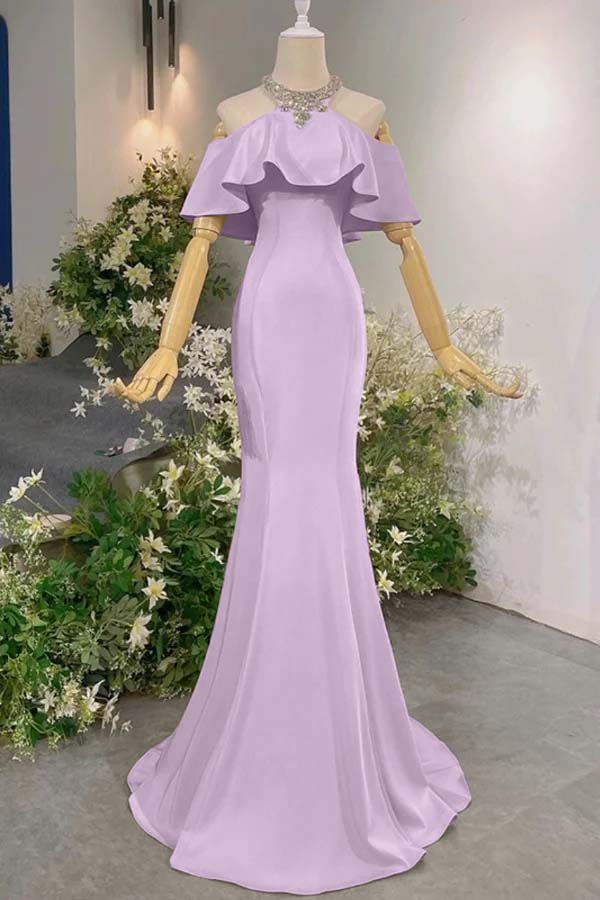Sleeveless Off the Shoulder Long Mermaid Prom Dress With Pleated BMBRIDE